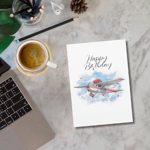 Lustiges Geburtstagsflugzeug trägt Blumen und Foto Feiertagskarte