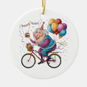 Lustiges Geburtstagsgeschenk für Oma Radfahren Oma Keramik Ornament