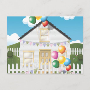 Lustiges Geburtstagshaus mit Ballons Postkarte