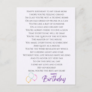 Lustiges Gedicht zum Geburtstag der Mutter Postkarte