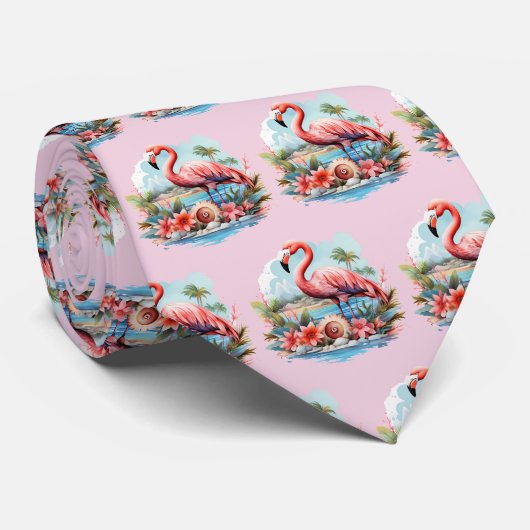 Lustiges, gekacheltes rosa Flamingo-Muster  Krawatte (Gerollt)