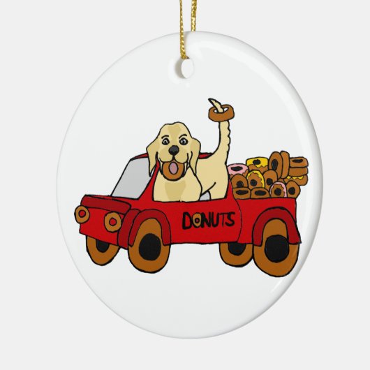 Lustiges gelbes Labrador retriever im Krapfen-LKW Keramikornament (Links)