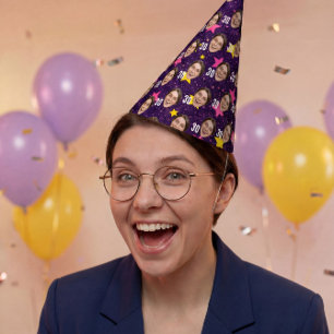 Lustiges Gesicht Benutzerdefiniertes Foto Rosa Ste Partyhütchen