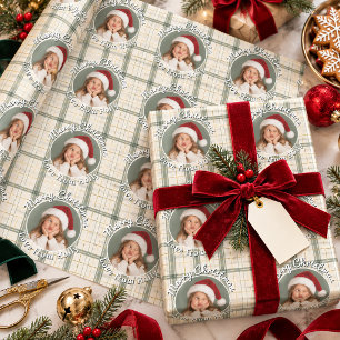 Lustiges Gesicht Foto Frohe Weihnachten Elfenbein Geschenkpapier