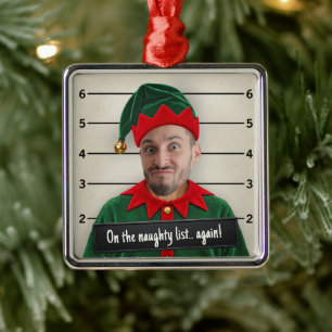 Lustiges Gesicht-Mugshot-Ornament, Elf-Mugshot-Sch Ornament Aus Metall