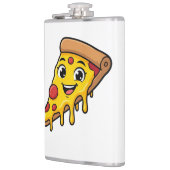 Lustiges glückliches Pizzastück mit dehnbarem Käse Flachmann (Links)
