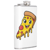 Lustiges glückliches Pizzastück mit dehnbarem Käse Flachmann (Rechts)