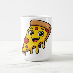 Lustiges glückliches Pizzastück mit dehnbarem Käse Kaffeetasse