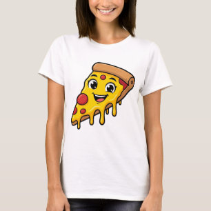 Lustiges glückliches Pizzastück mit dehnbarem Käse T-Shirt