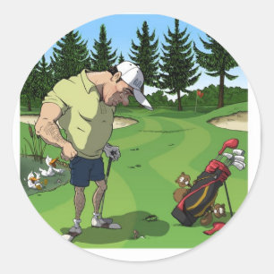 Lustiges Golfbild Runder Aufkleber