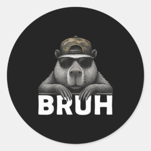 Lustiges Grafik-Meme Capybara Bruh für Jungen Mädc Runder Aufkleber