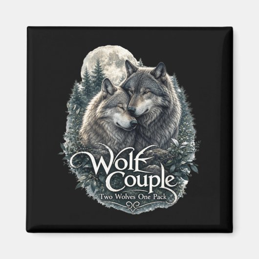 Lustiges Grafikdesign eines Wolfspaars für Wolfsli Magnet (Vorne)