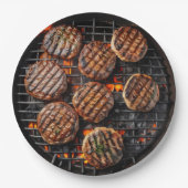 Lustiges Grillen von Burgern Pappteller (Vorderseite)