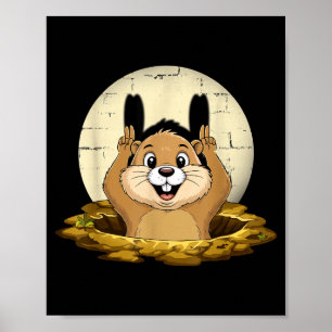Lustiges Groundhog-Schatten-Puppet für einen glück Poster