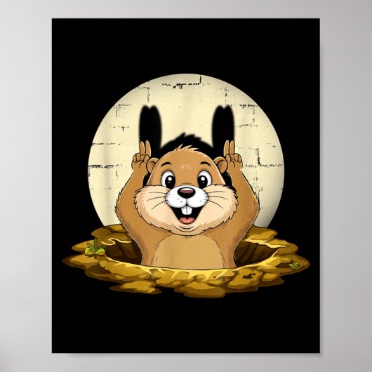 Lustiges Groundhog-Schatten-Puppet für einen glück Poster (Vorne)