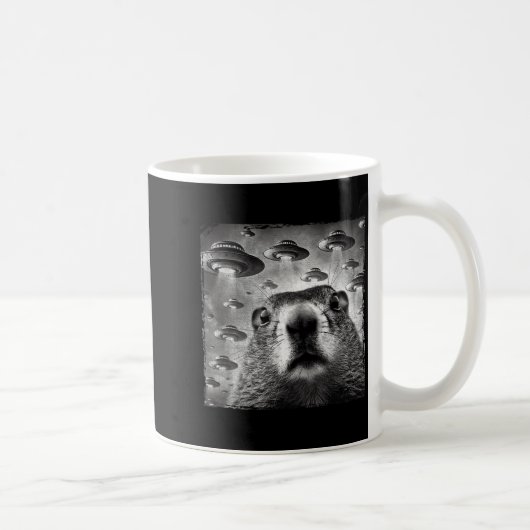 Lustiges Groundhog-Selfie mit Alien-Ufos Groundhog Kaffeetasse (Rechts)
