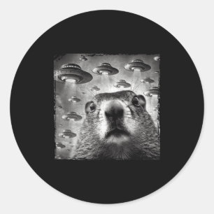 Lustiges Groundhog-Selfie mit Alien-Ufos Groundhog Runder Aufkleber