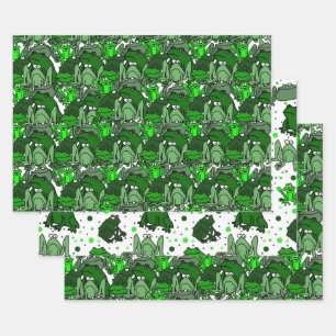Lustiges grünes Frosch-Cartoon-Geschenkverpackungs Geschenkpapier Set