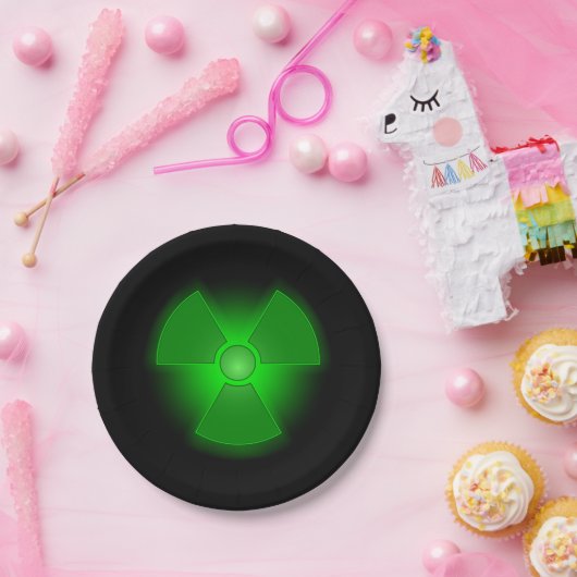 Lustiges grünes glühendes Radioaktivitätssymbol Pappteller (Party)