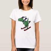 Lustiges grünes Trex Dinosaurier-Skifahren T-Shirt (Vorderseite)