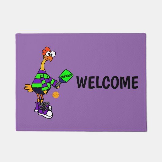 Lustiges Gummihuhn, das Pickleball spielt Fußmatte (Vorderseite)