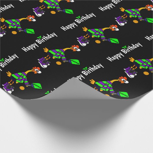 Lustiges Gummihuhn, das Pickleball spielt Geschenkpapier (Ecke)