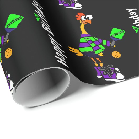 Lustiges Gummihuhn, das Pickleball spielt Geschenkpapier (Rolleneckpunkt)