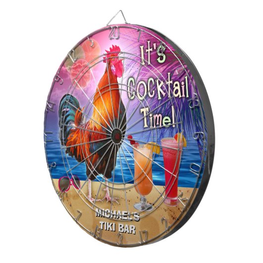 Lustiges Hahn-Huhn-Cocktail-tropischer Strand-Name Dartscheibe (Vorderseite rechts)