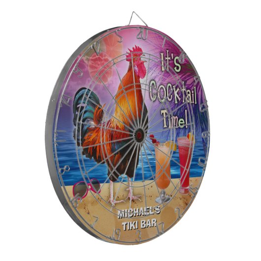 Lustiges Hahn-Huhn-Cocktail-tropischer Strand-Name Dartscheibe (Vorderseite Links)