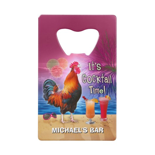 Lustiges Hahn-Huhn-Cocktail-tropischer Strand-Name Geldbeutel Flaschenöffner (Vorderseite)