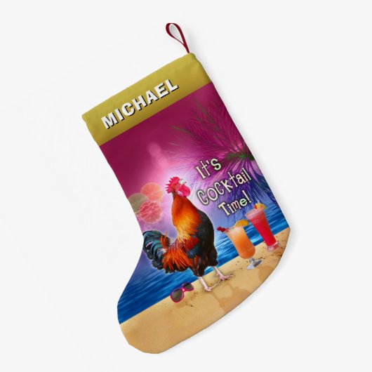 Lustiges Hahn-Huhn-Cocktail-tropischer Strand-Name Kleiner Weihnachtsstrumpf (Rückseite (Hängend))