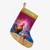 Lustiges Hahn-Huhn-Cocktail-tropischer Strand-Name Kleiner Weihnachtsstrumpf (Vorderansicht (hängend))