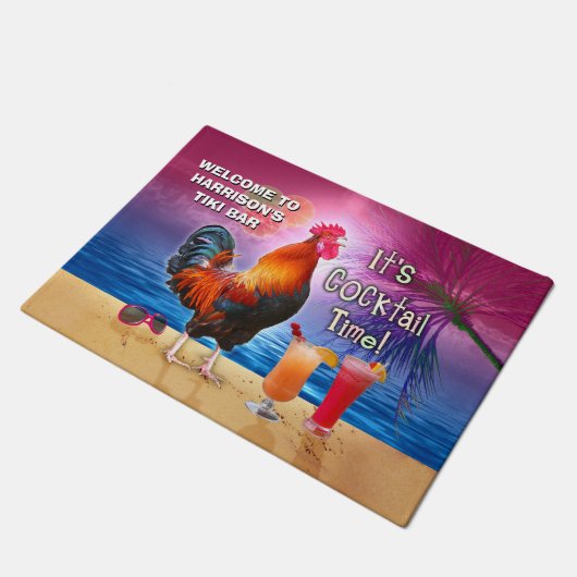 Lustiges Hahn-Huhn, das tropischen Strand-Namen Fußmatte (Schrägansicht)