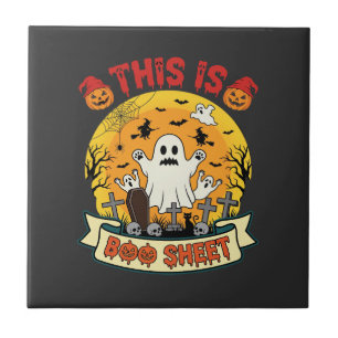 Lustiges Halloween Boo Sheet Gespenst Friedhof Fliese