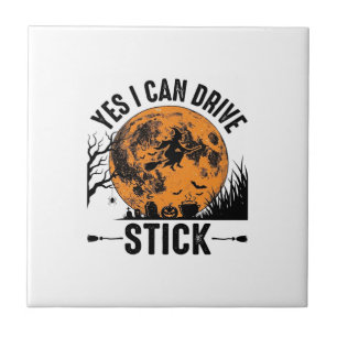 Lustiges Halloween Drive Stick Hexe Vintage-Shirt  Fliese