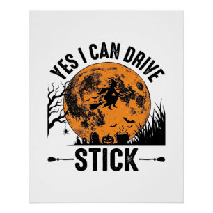 Lustiges Halloween Drive Stick Hexe Vintage-Shirt Poster