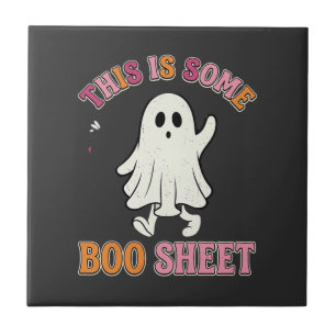 Lustiges Halloween-Geist Boo-Blatt Floral Retro-De Fliese