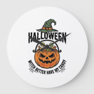 Lustiges Halloween-Hexen-Süßigkeiten-Kürbis-Shirt- Große Wanduhr