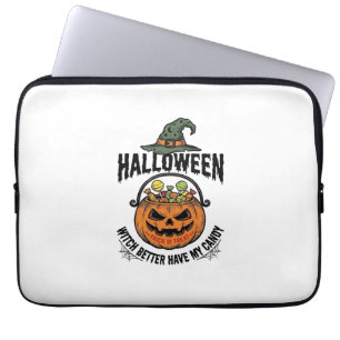 Lustiges Halloween-Hexen-Süßigkeiten-Kürbis-Shirt- Laptopschutzhülle