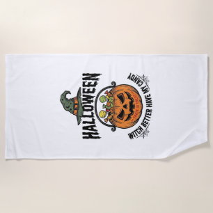 Lustiges Halloween-Hexen-Süßigkeiten-Kürbis-Shirt- Strandtuch
