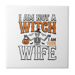 Lustiges Halloween-Hexenfrau-Skelett-Vintage-Shirt Fliese