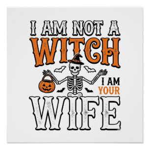 Lustiges Halloween-Hexenfrau-Skelett-Vintage-Shirt Poster