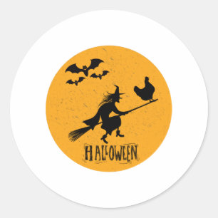 Lustiges Halloween, Huhn fährt mit der Schrotflint Runder Aufkleber