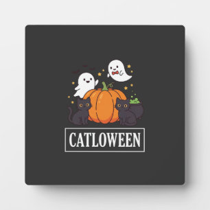 Lustiges Halloween-Katz-Geist-Kürbis-Design Catlow Fotoplatte