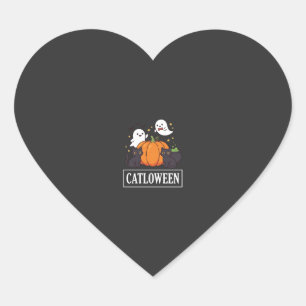 Lustiges Halloween-Katz-Geist-Kürbis-Design Catlow Herz-Aufkleber
