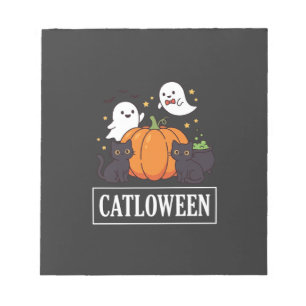 Lustiges Halloween-Katz-Geist-Kürbis-Design Catlow Notizblock