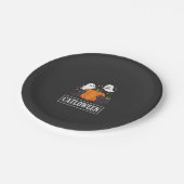 Lustiges Halloween-Katz-Geist-Kürbis-Design Catlow Pappteller (Schrägansicht)