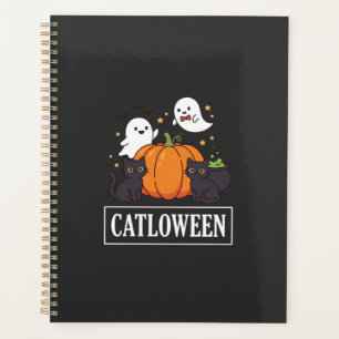 Lustiges Halloween-Katz-Geist-Kürbis-Design Catlow Planer