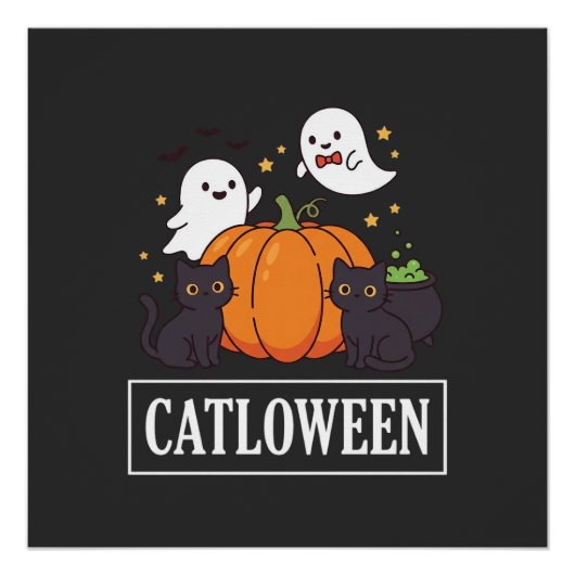 Lustiges Halloween-Katz-Geist-Kürbis-Design Catlow Poster (Vorderseite)