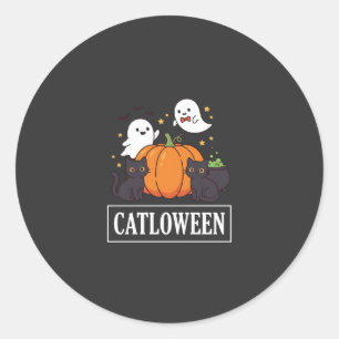 Lustiges Halloween-Katz-Geist-Kürbis-Design Catlow Runder Aufkleber